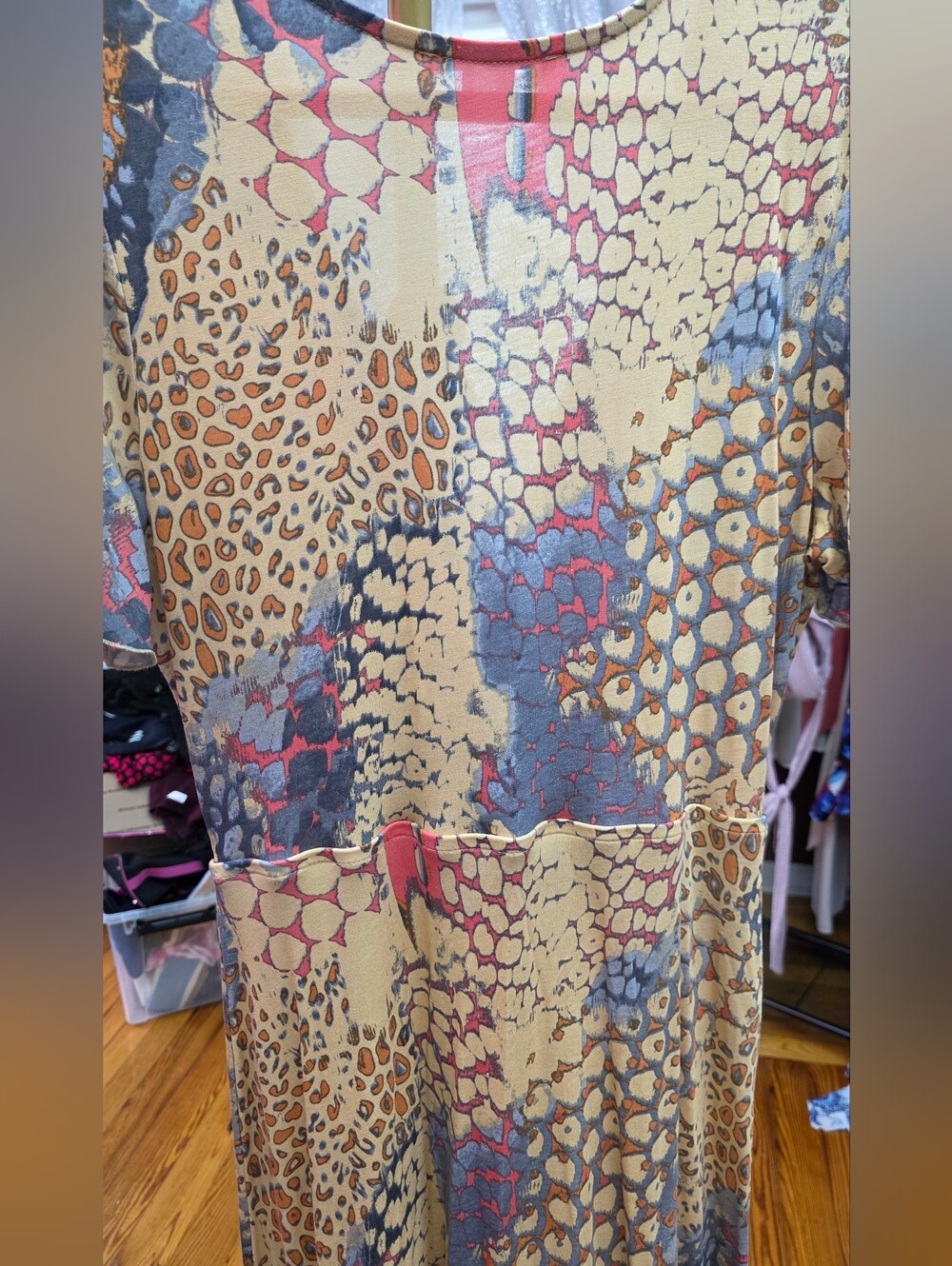 VENUS Multi Animal Print Ruffle Hi Low Maxi Dress Slit Sleeves Medium - Picture 6 of 8